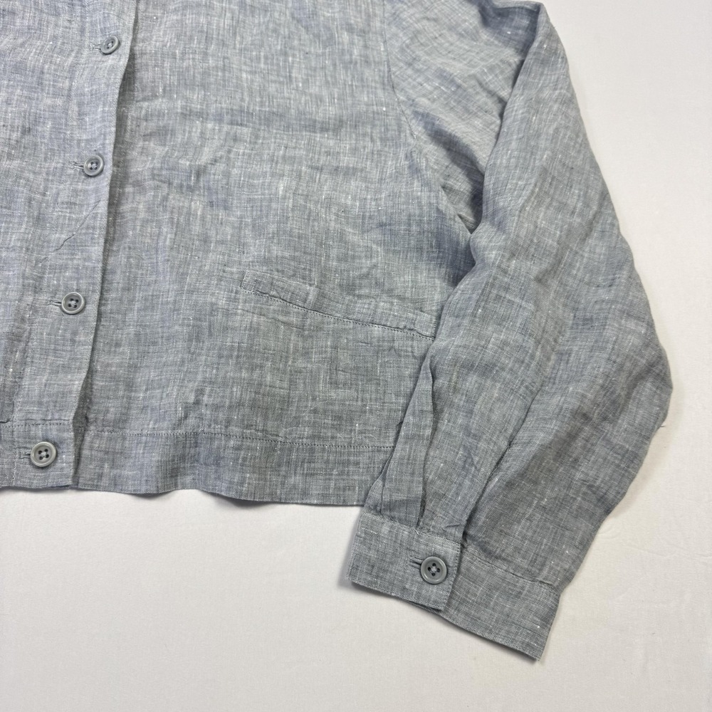 Eileen Fisher Linen Cotton Shirt Womens Large Gray Cropped Button-Up‎ Top - Picture 7 of 10